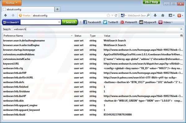 Suppression du moteur de recherche par défaut de websearch.com dans Mozilla Firefox 