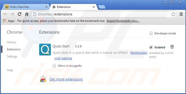 Suppression des extensions reliées à istart.webssearches.com dans Google Chrome 