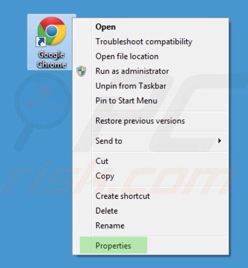 Suppression des raccourcis cibles d'istart.webssearches.com dans Google Chrome étape 1