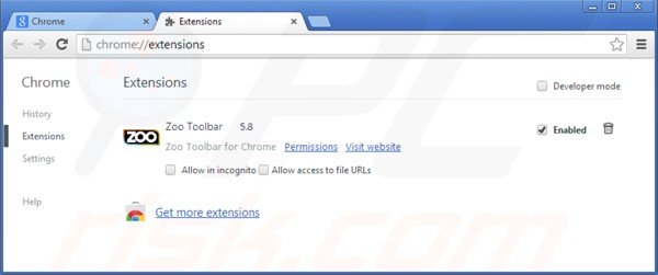 Suppression des extensions de la barre d'outils zoo dans Google Chrome 
