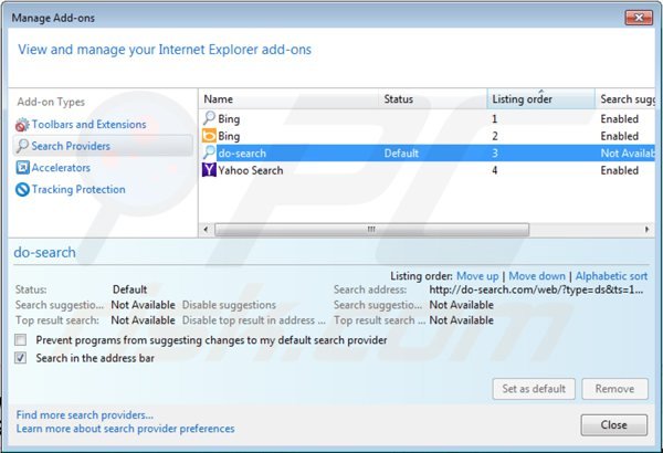 Suppression des paramètres du moteur de recherche par défaut 22find.com dans Internet Explorer 