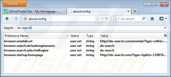 Suppression du moteur de recherche par défaut de 22find.com dans Mozilla Firefox 