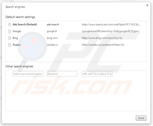 Suppression du moteur de recherche par défaut de la barre d'outils  ask social dans Google Chrome 