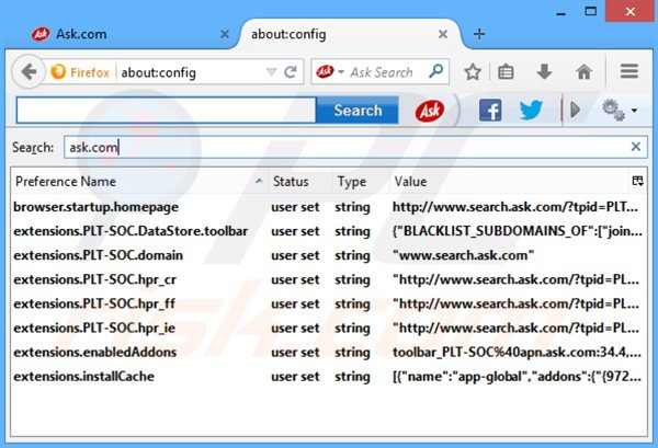Suppression du moteur de recherche par défaut de la barre d'outils ask social dans Mozilla Firefox 