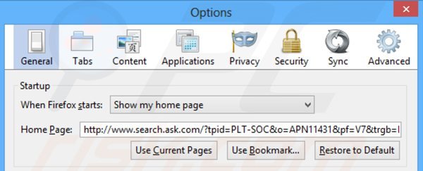 Suppression de la page d'accueil de la barre d'outils ask social dans Mozilla Firefox 