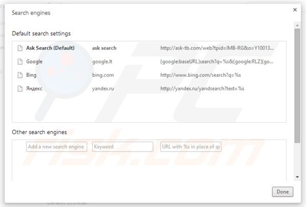 Suppression du moteur de recherche par défaut d'ask-tb.com dans Google Chrome 