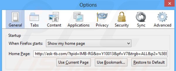 Removing ask-tb.com from Mozilla Firefox homepage