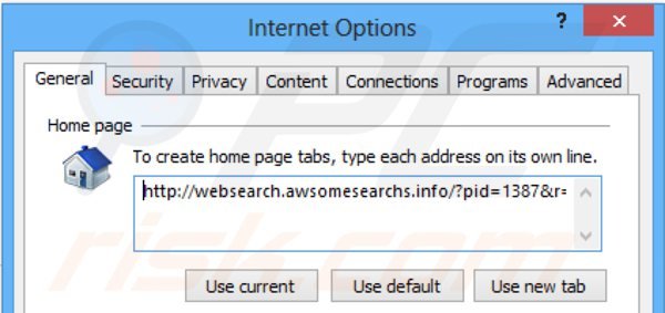 Suppression de la page d'accueil de websearch.awsomesearchs.info dans Internet Explorer