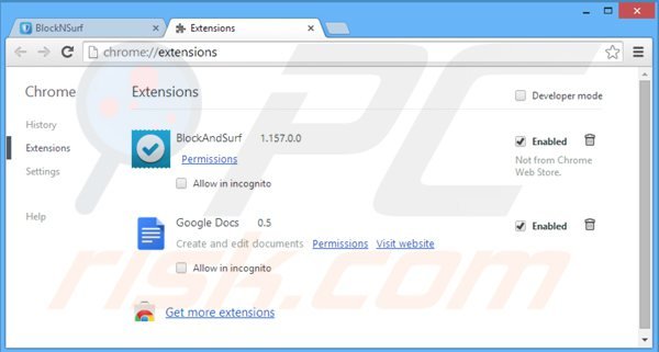 Suppression de block and surf dans Google Chrome étape 2