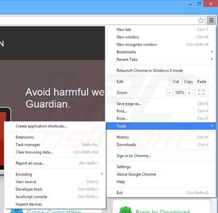 Suppression des publicités browser guardian dans Google Chrome étape 1