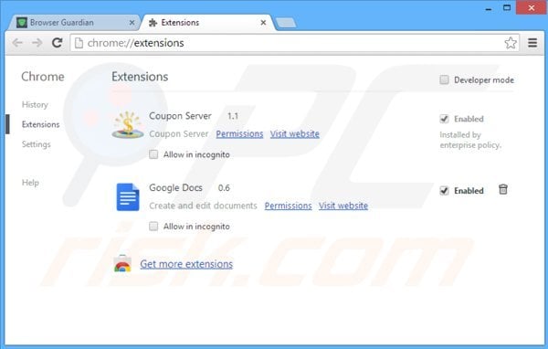 Suppression des publicités browser guardian dans Google Chrome étape 2