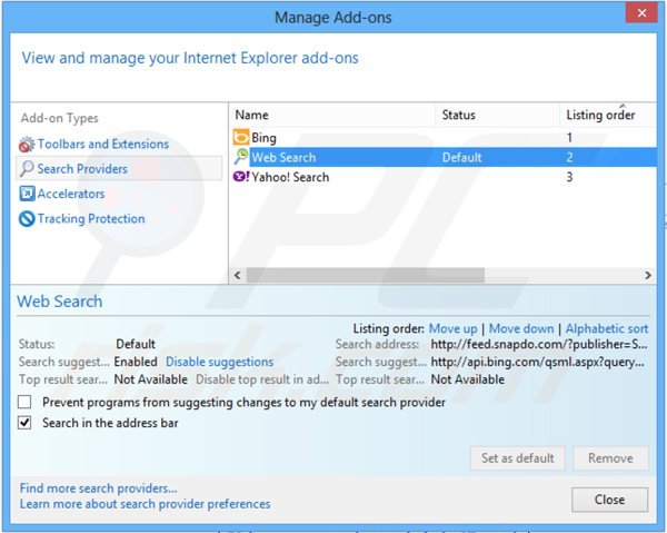 Suppression du moteur de recherche par défaut de browse-search.com dans Internet Explorer 