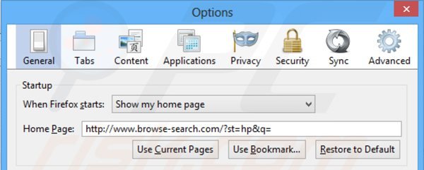 Suppression de la page d'accueil de browse-search.com dans Mozilla Firefox 
