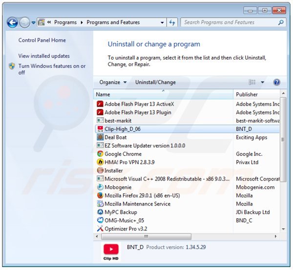 cliphd adware uninstall via Control Panel