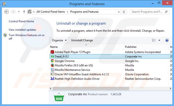 Désinstallation du logiciel de publicité deeal via le Panneau de Configuration