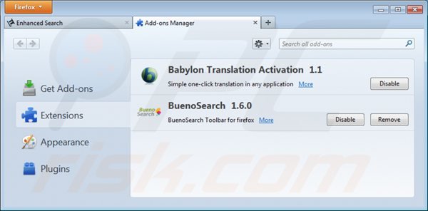 Suppression des extensions reliées à enhanced-search.com dans Mozilla Firefox