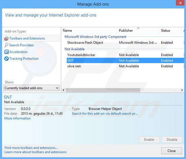 Suppression des extensions reliées à websearch.fastosearch.info dans Internet Explorer 