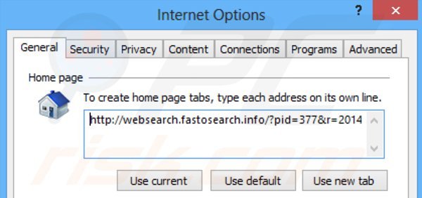 Supprression de la page d'accueil de websearch.fastosearch.info dans Internet Explorer