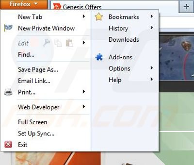 Suppression de GenesisOffers dans Mozilla Firefox étape 1