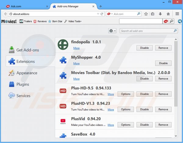 Suppression des publicités offerswizard dans Mozilla Firefox étape 2