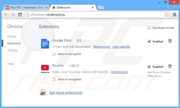 Suppression de plusvid dans Google Chrome étape 2