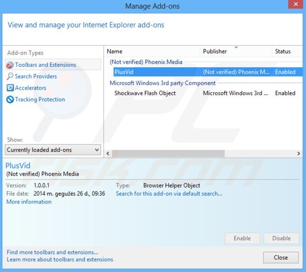 Suppression de plusvid dans Internet Explorer étape 2