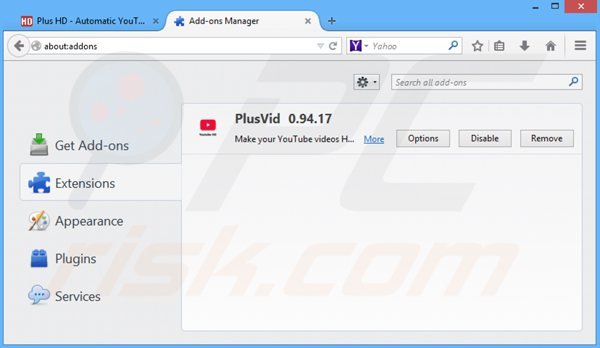 Suppression de plusvid dans Mozilla Firefox étape 2