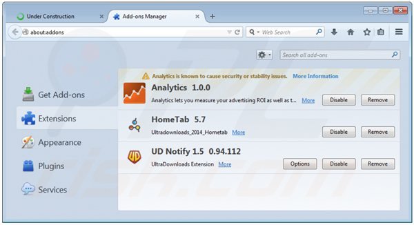 Removing rich media view from Mozilla Firefox step 2