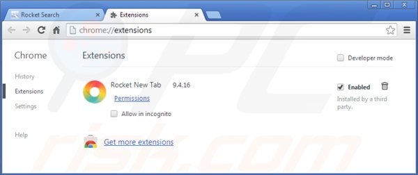 Suppression des ajouts reliés à rocket-find.com dans Google Chrome
