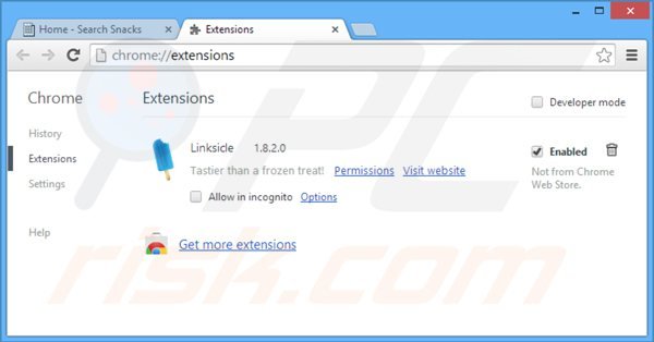 Suppression de search snacks dans Google Chrome étape 2