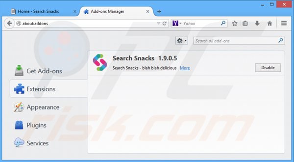 Suppression de search snacks dans Mozilla Firefox étape 2