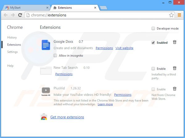 Suppression des extensions reliées à searchshock.com dans Google Chrome 