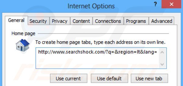 Suppression de la page d'accueil de searchshock.com dans Internet Explorer 