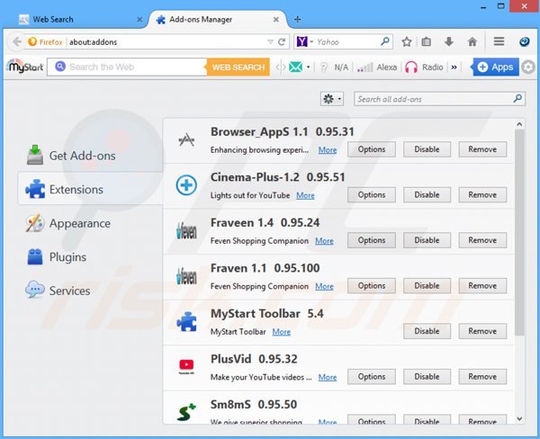 Suppression des extensions reliées à searchshock dans Mozilla Firefox 