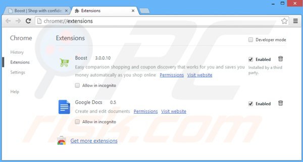 Suppression de shop with boost dans Google Chrome étape 2