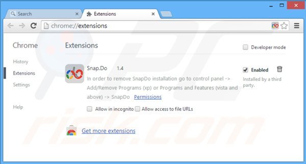 Suprression des extensions reliées à snapdo.com from dans Google Chrome 