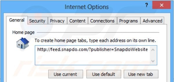Suppression de la page d,accueil de snapdo.com dans Internet Explorer