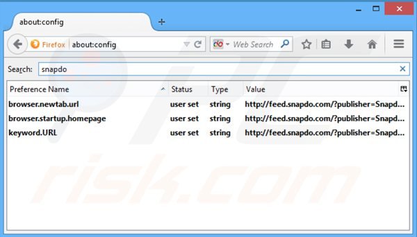 Suppression du moteur de recherche par défaut de search.snapdo.com dans Mozilla Firefox 