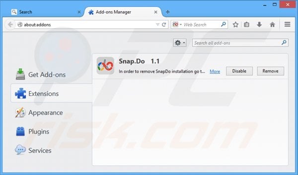 Suppression des extensions reliées à snapdo.com dans Mozilla Firefox 