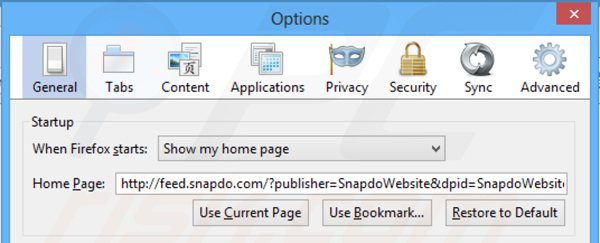 Suppression d ela page d'acceuil de feed.snapdo.com dans Mozilla Firefox 