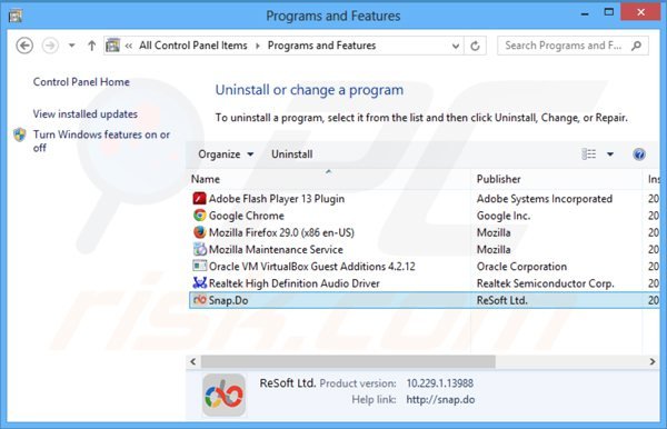 Désinstallation de snap.do application par ReSoft Ltd.  via le Panneau de Configuration