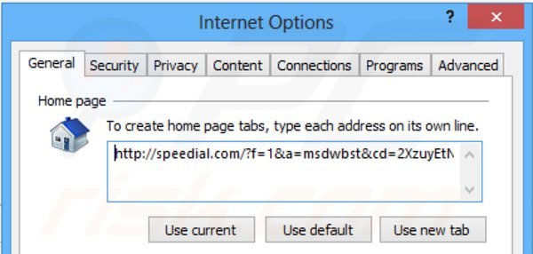 Suppression de la page d'accueil de speedial.com dans Internet Explorer 