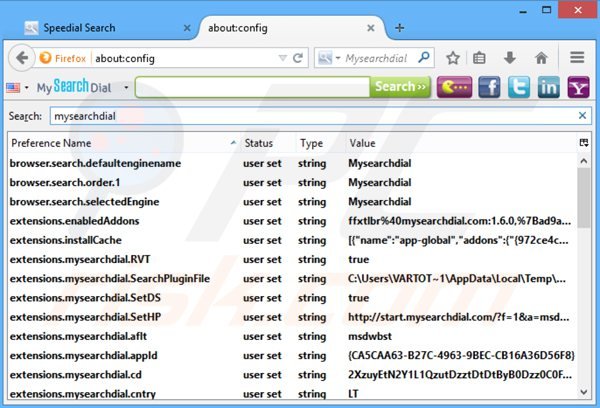 Suppression du moteur de recherche par défaut de speedial.com dans Mozilla Firefox 