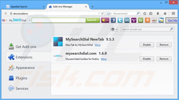 Suppression des extensions reliées à speedial.com dans Mozilla Firefox 
