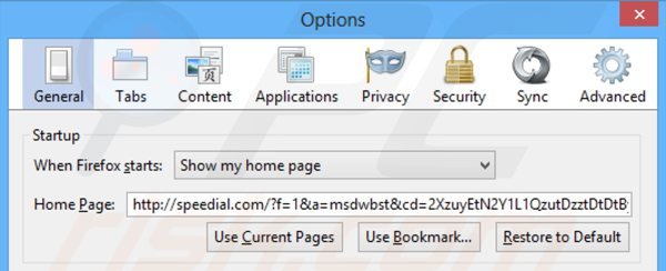 Suppression de la page d,accueil de speedial.com dans Mozilla Firefox 