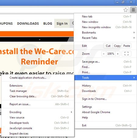 Suppression de we-care dans Google Chrome étape 1