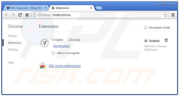 Suppression de we-care dans Google Chrome étape 2