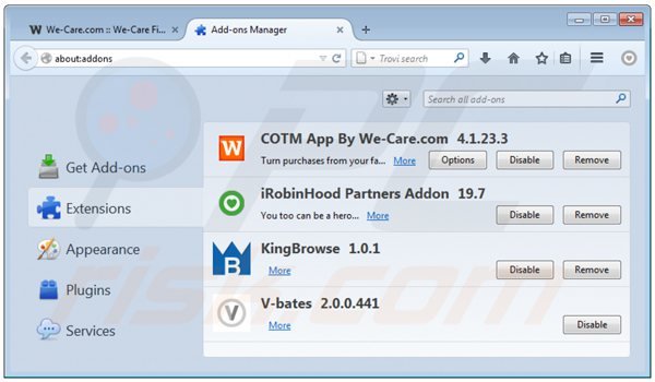 Suppression de we-care dans Mozilla Firefox étape 2