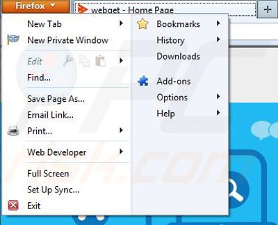 Suppression de webget dans Mozilla Firefox étape 1