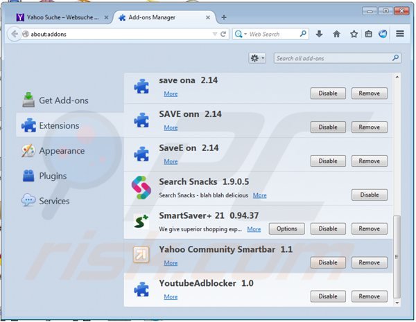 Suppression des extensions de yahoo community smartbar dans Mozilla Firefox 